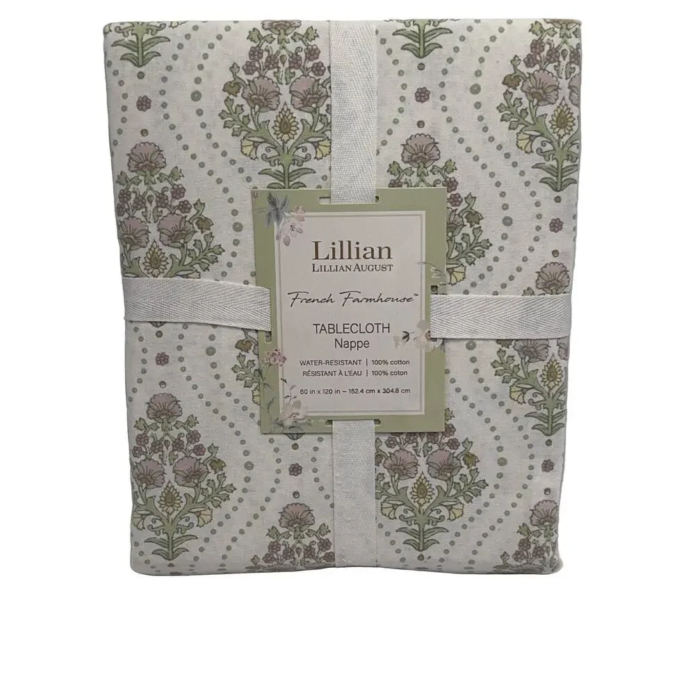 Lillian August French Farmhouse Tablecloth 60x120 Cotton Water-Resistant Multi